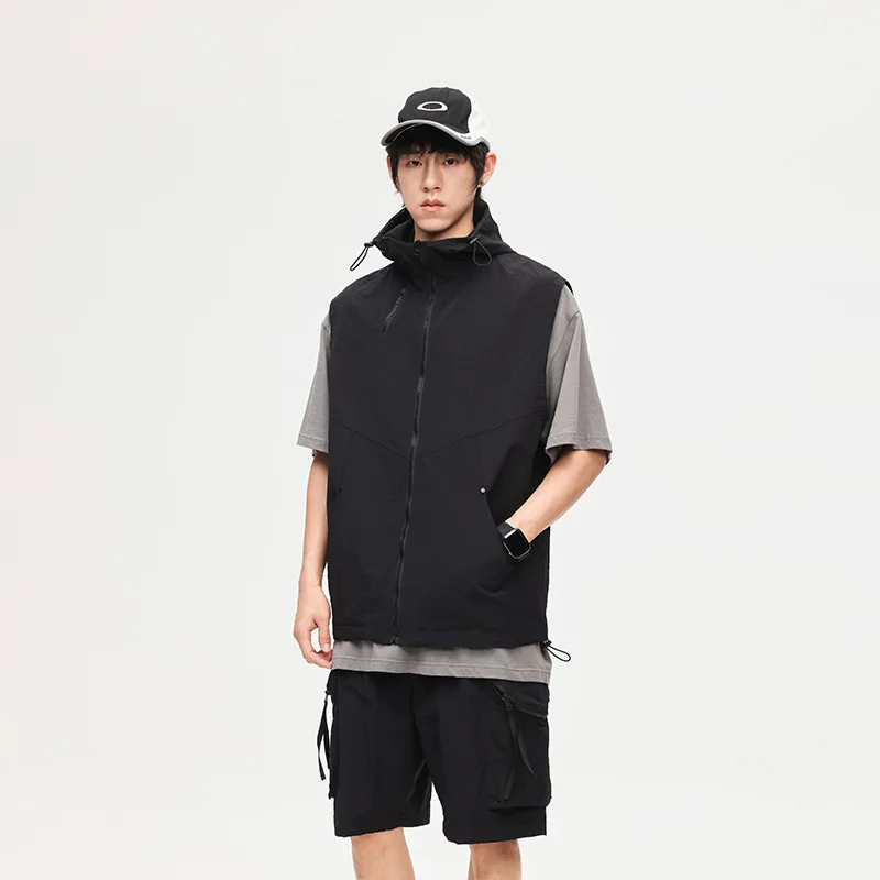 Men's Sleeveless Hooded Shorts Suit Casual Summer Cargo Set Men Quick-Drying Breathable Outdoor Streetwear