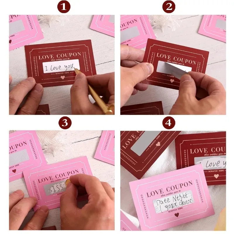 Romantic Scratch-Off Card Vouchers for Couples - Perfect for Date Nights, Weddings, Birthdays, and Anniversaries Gifts (10/50 Pack)