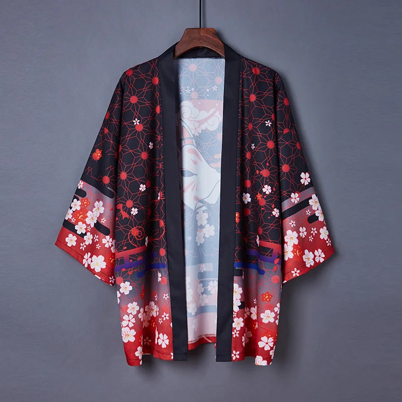 Uchiha Itachi Cosplay Costume Japanese Kimono Cardigan Print Crow Loose Blouse Shirt Haori Obi Asian Clothes Harajuku Streetwear