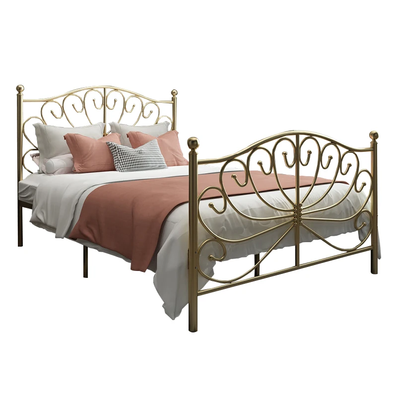 Modern wrought iron heart-shaped metal frame bed / sturdy single iron bed / bedroom latest design square tube single steel bed