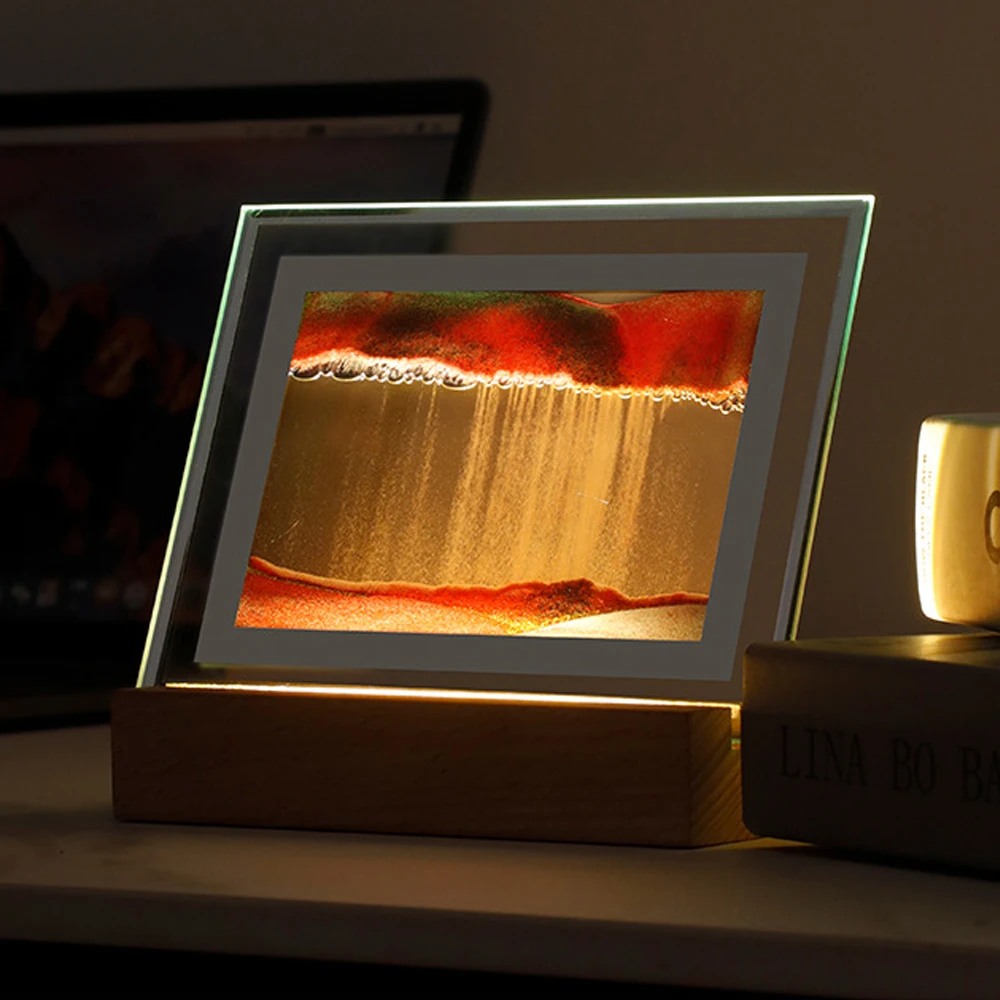 

Led Sand Art Moving Sand Decor 2.5w Night Lamp 3d Glass Sandscape Oranment Quicksand Decoration For Bedroom Home Gift Hourglass