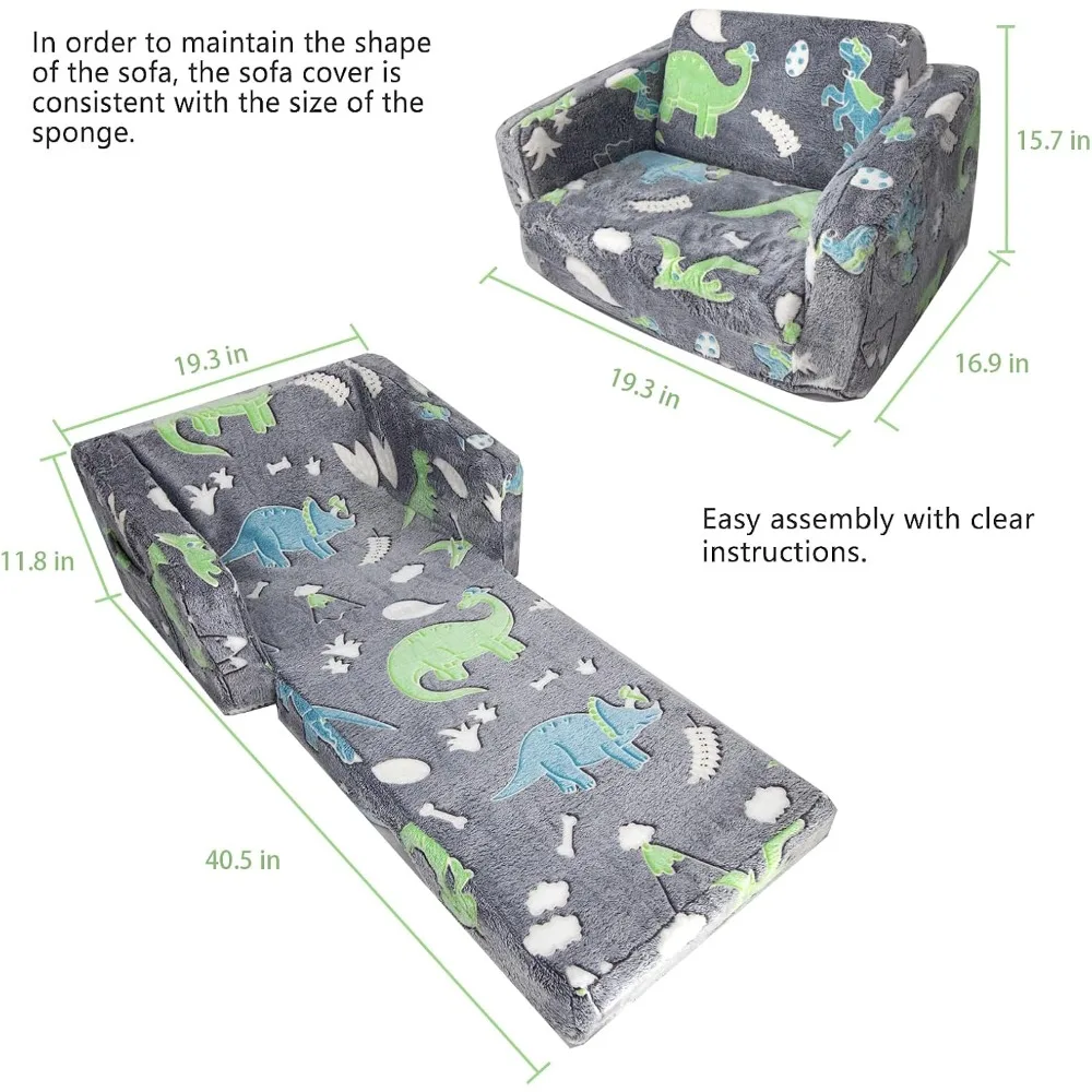 Kids Sofa Toddlers Sofa with Blanket Glow in The Dark Kids Couch Fold Out Toddlers Play Couch Mini Dinosaur Couch 2
