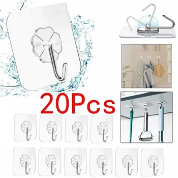 5/10/20 pièces crochet de porte adhésif crochets muraux Transparent anti-dérapant sans trace robuste bâton sur crochet salle de bains cuisine autocollant mural 1