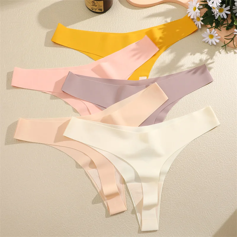 Seamless Thong Set for Women - Breathable V Waist G-String Panties in Solid Colors