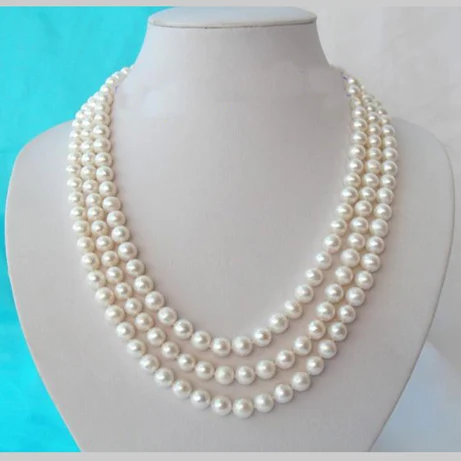 

Favorite Pearl Necklace,Stunning 3Rows 8-9mm Round White Color Freshwater Pearl Necklace,Charming Women Gift