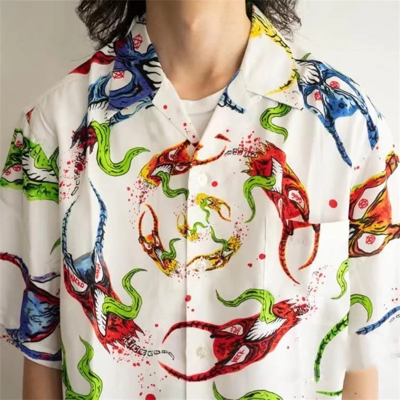 

23SS Wacko Maria Hawaii Beach Shirts Men Women Casual Loose Short Sleeve Shirt With Tag Hippie Clothes