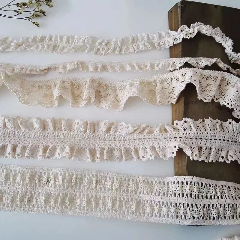 1 Yard Beige Pure Cotton Stretch Lace Lace Elastic Cotton Thread Hollow Clothing Decoration Doll Handmade Diy Accessories