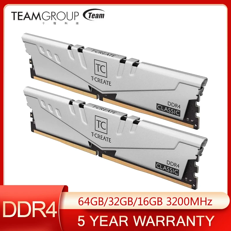 TEAMGROUP T-CREATE Classic DDR4 32GB 16GB Kit (2 x 8GB) 3200MHz (PC4 25600)  CL22 Desktop Memory Module Ram For Intel and AMD