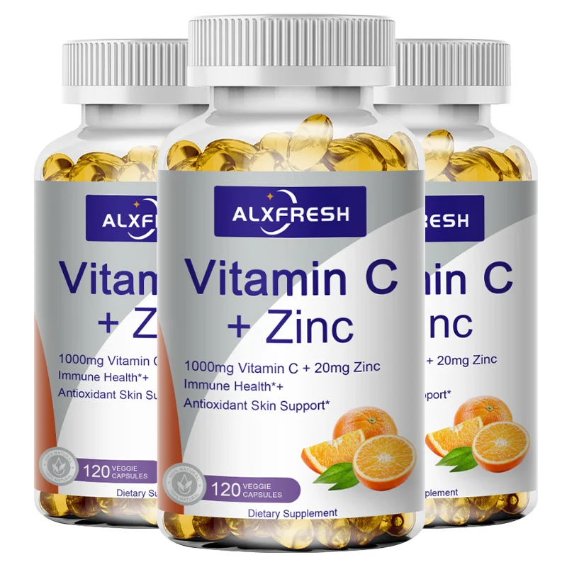 

Alxfresh Vitamin C 1000mg with Zinc 20mg | Antioxidant, Immune System, Skin Support Supplement | Non-GMO & Gluten Free Vegan