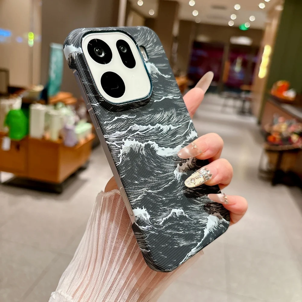 Frosted Frameless Magnetic Phone Case with Carbon Fiber Kevlar Waves Texture