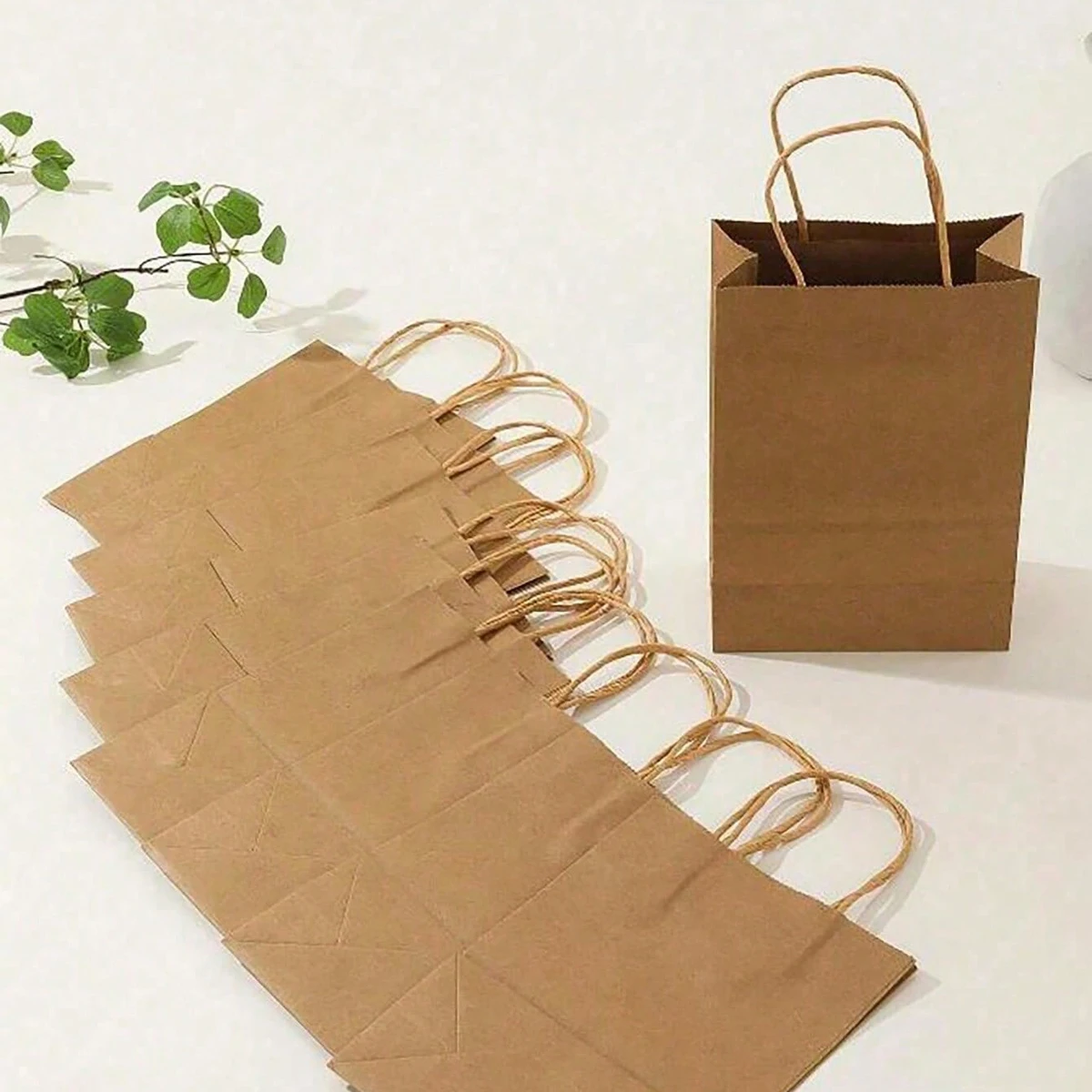 10pcs Khaki Kraft Paper Bag with Handle for Weddings and Parties