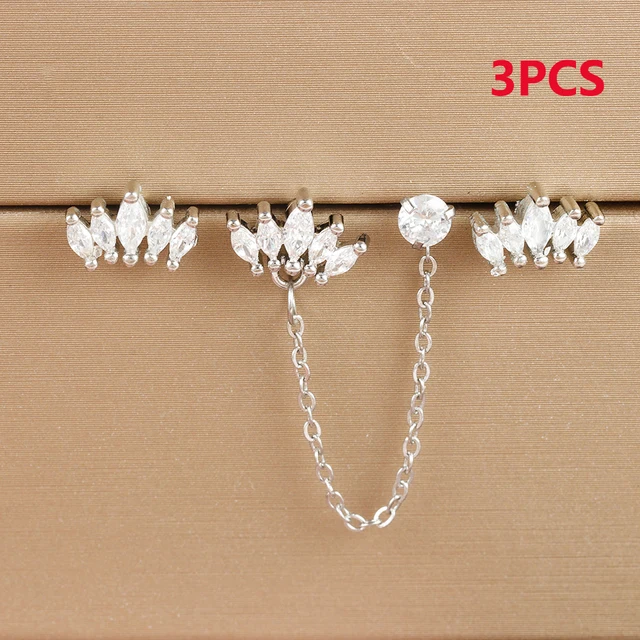 3 pièces en acier inoxydable couronne Double trou chaînes Cartilage Srecw dos boucles d'oreilles ensemble pour femmes oreille Helix Piercing bijoux