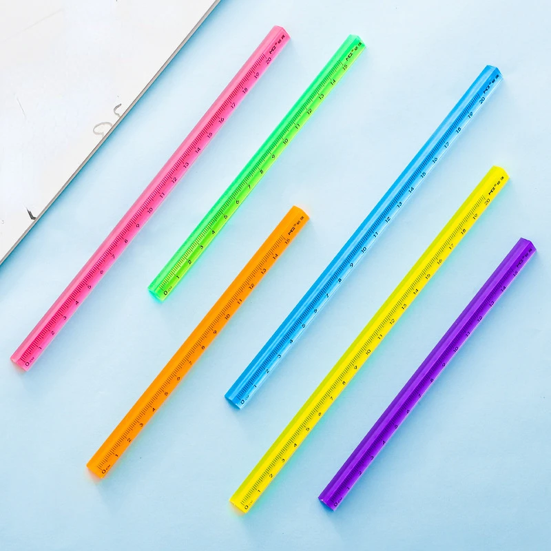 15cm/20cm Color Transparent Triangle Ruler Straight Ruler Multifunction Drawing Rulers Stationery School Supplies
