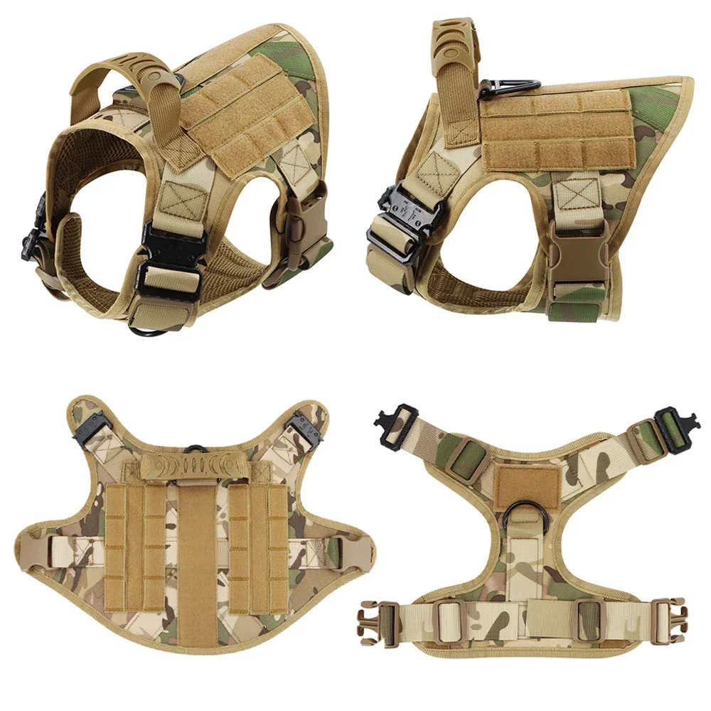 Grande pettorina militare per cani Collare Guinzaglio Borse Toppe Set Malinois Addestramento per animali domestici Camminata Gilet da escursionismo Pettorine tattiche per cani Sicuro - immagine 3