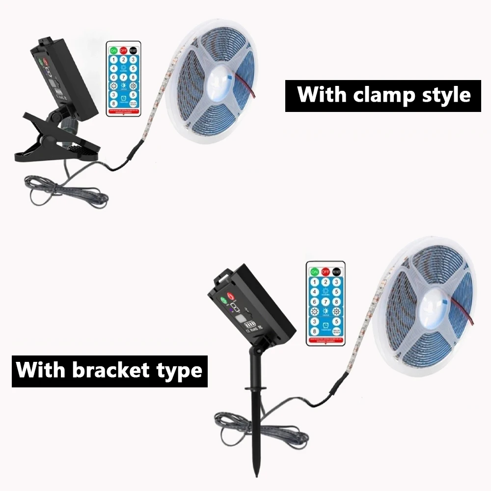 5V 태양광 LED 스트립 조명 60LED/M 8가지 조명 모드 리모컨 키트 1200mAh 야외 방수 따뜻한 백색 발코니 정원 장식