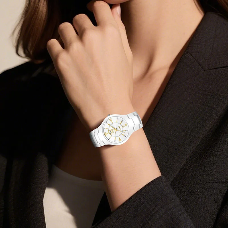 LIGE Ceramic Women's Quartz Wristwatch Waterproof Stainless Steel Week Date Ladies Watches Fashion Elegant Bracelet Watch Women