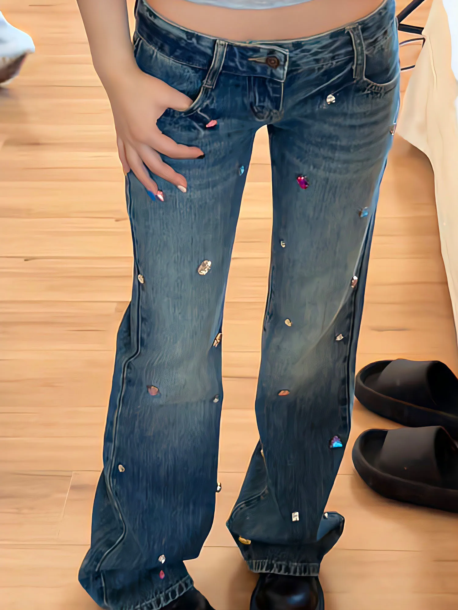 

Y2k Vintage Flare Low Waist Jeans Women Skinny Streetwear Female Korean Style Harajuku Slim Pants Gothic Wide Leg Trousers
