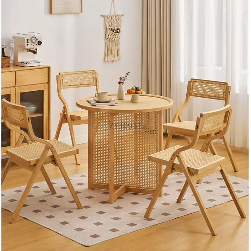 *Japanese Vine Weaving Restaurant Table Natural Bamboo Tea Desk Home Furniture Convenient Folding Dining Chairs Homestay Balcony