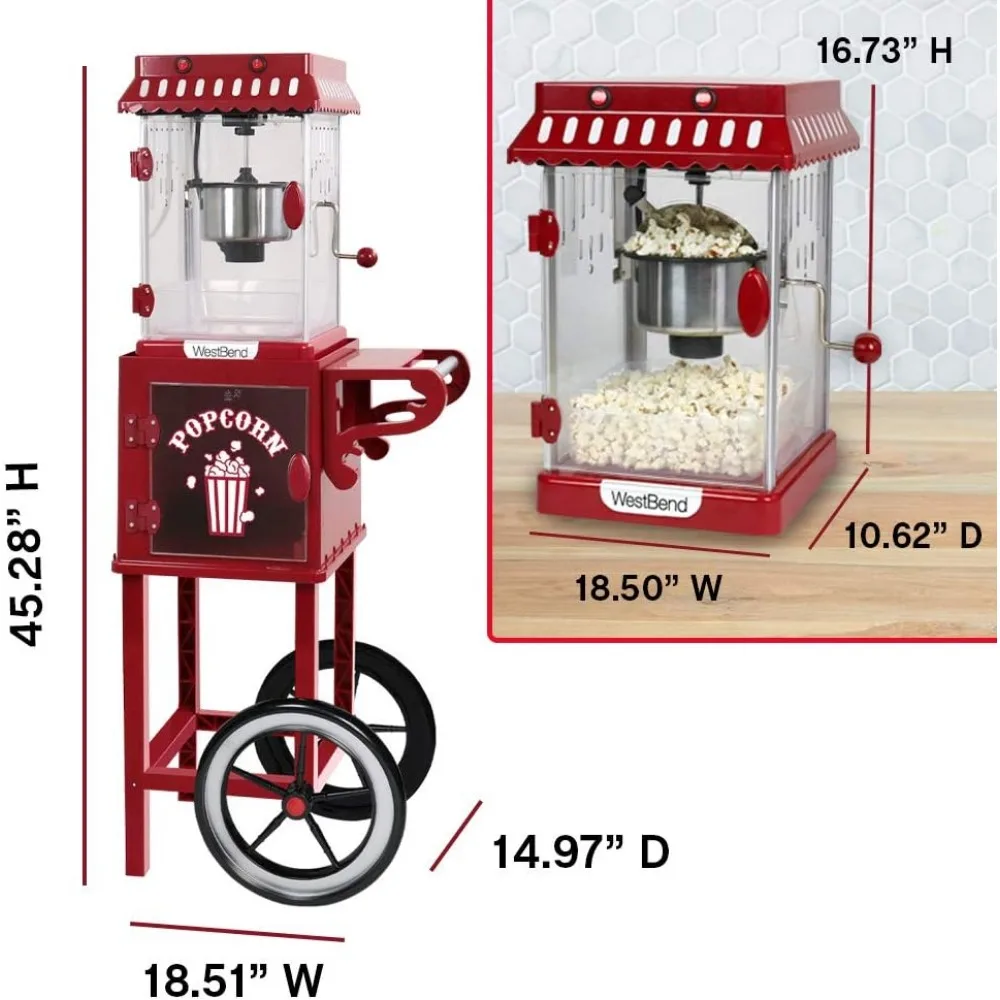 13 Wheeled Popcorn Cart with Non-Stick Stainless Steel  Popcorn Kettle, Storage Shelf, and spoon 5