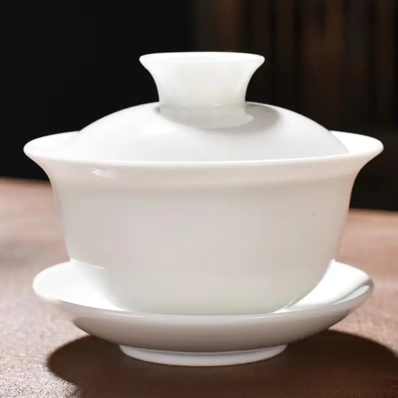 Juego de té Gai Wan de tradiciones chinas, juego de té de porcelana china, juego de tetera de porcelana Dehua Gaiwan para viajes, tetera hermosa y fácil de usar