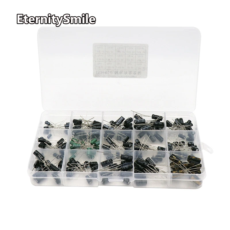 

200Pcs/lot 0.1UF-220UF 15Values Aluminum Electrolytic Capacitors 10-50V Mix Electrolytic Capacitor Assorted Kit And Storage Box