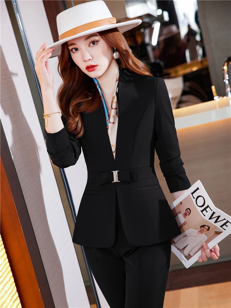 Women's Long Sleeve Solid Color Suit Pants Casual Professional Business  Suit Suit Two Piece Women's Long Sleeve Solid Suit Pants Casual Elegant