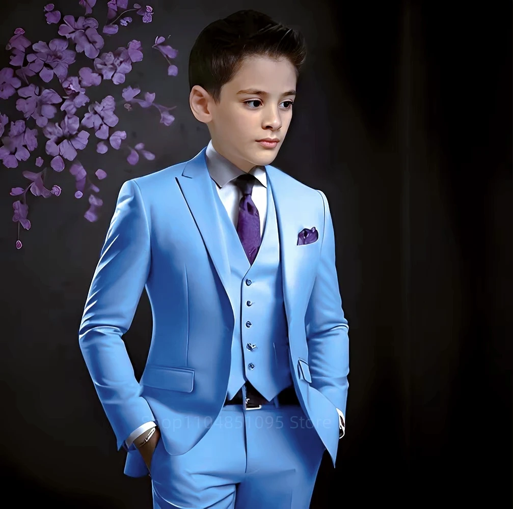 Gray Boys Suits Wedding Tuxedo 3 Pieces Jacket Vest Pants Peak Lapel Blazer Children Suit Set for Party School Activities Wear