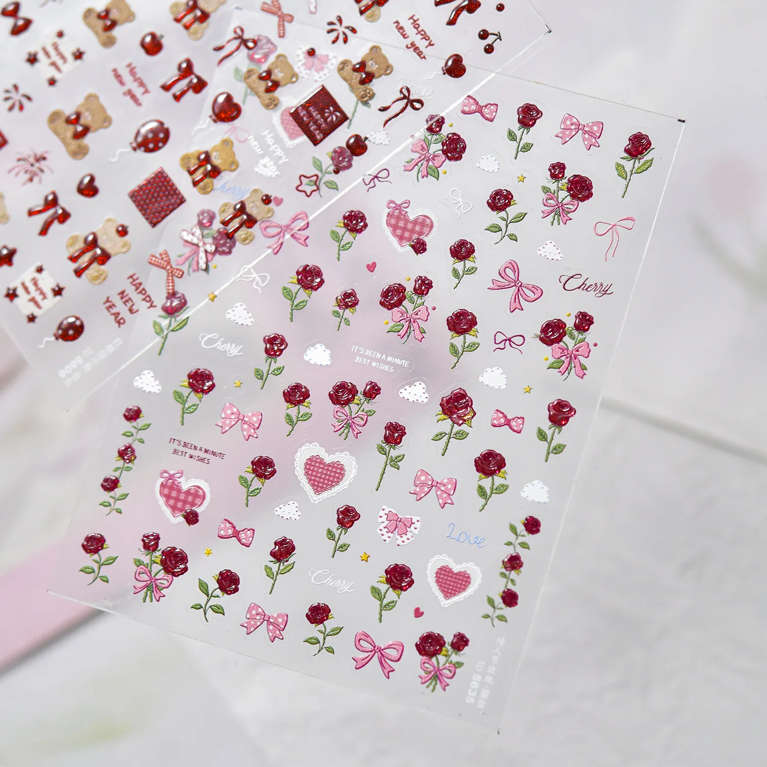 골드 네일 스티커 스윗 네일 데칼 보우 베어 장미 꽃 네일 아트 장식 스티커 DIY 새로운 매니큐어 액세서리 스티커