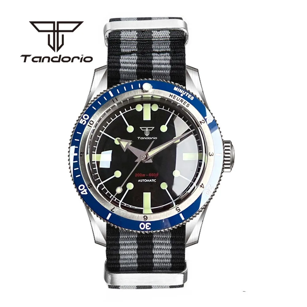 Tandorio 40Mm Orologio Da Polso Meccanico Automatico Da Uomo Double Domed Sapphire Crystal Black Dial Nh35A Pt5000 120 Click Blue Bezel