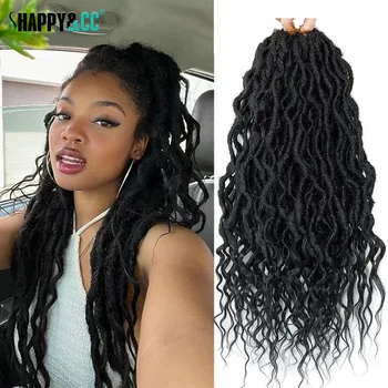 24Inch Goddess Faux Locs Crochet Hair Curly Ends Wave Synthetic New Locs Braids Dreadlocks Hippie Los Braiding Hair Extensions 1