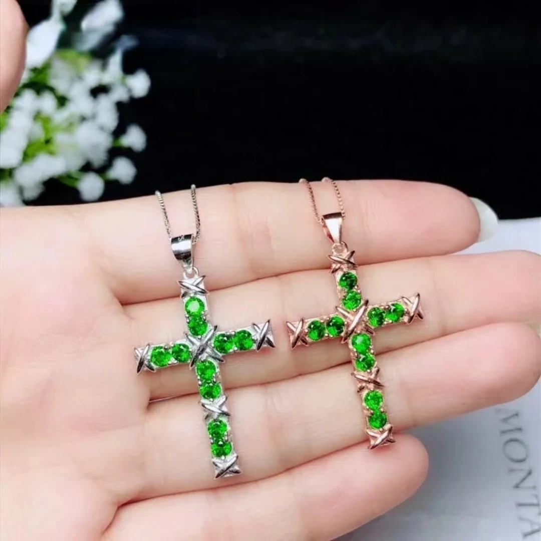 

Natural Diopside Pendant Necklace for Women High Quality Real Gemstone High Jewelry 925 Sterling Silver