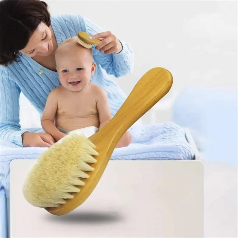 Baby Care Pure Natural Wool Baby Wooden Brush Comb Brush Baby Hairbrush Newborn Hair Brush Infant Comb Head Massager Hair Tools