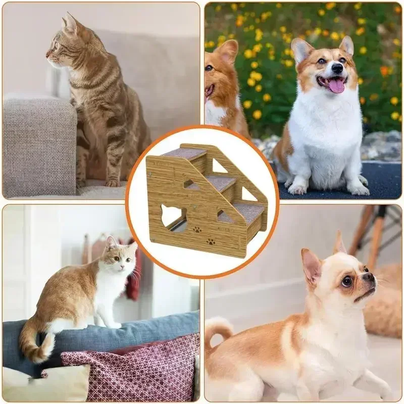 3-Tier Wooden Pet Steps with Non-Slip Surface Perfect for Small Dogs & Cats to Access Couches and Beds Safely pet ramp stairs
