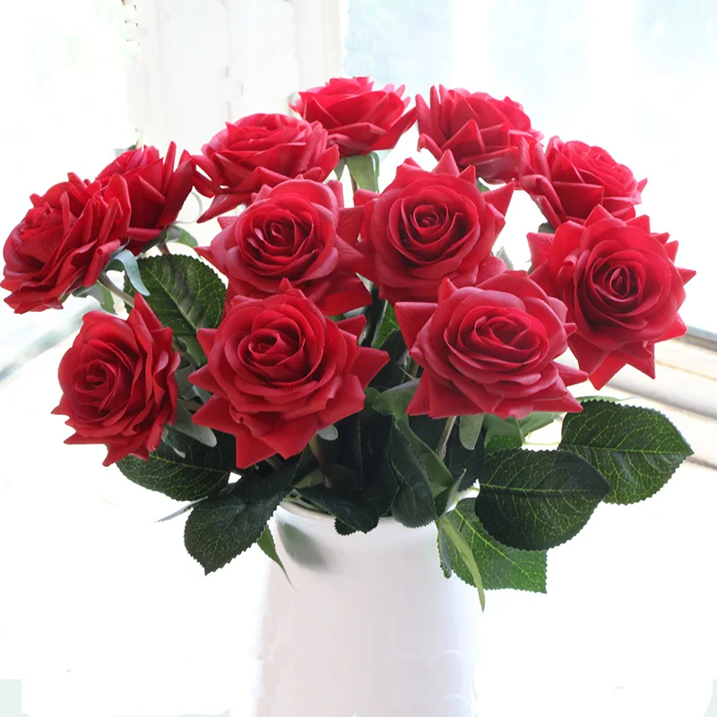 Real Touch Rose Branch Latex Artificial Rose Bouquet Decor Home Wedding Party Valentine's Day Birthday Gift 15pc
