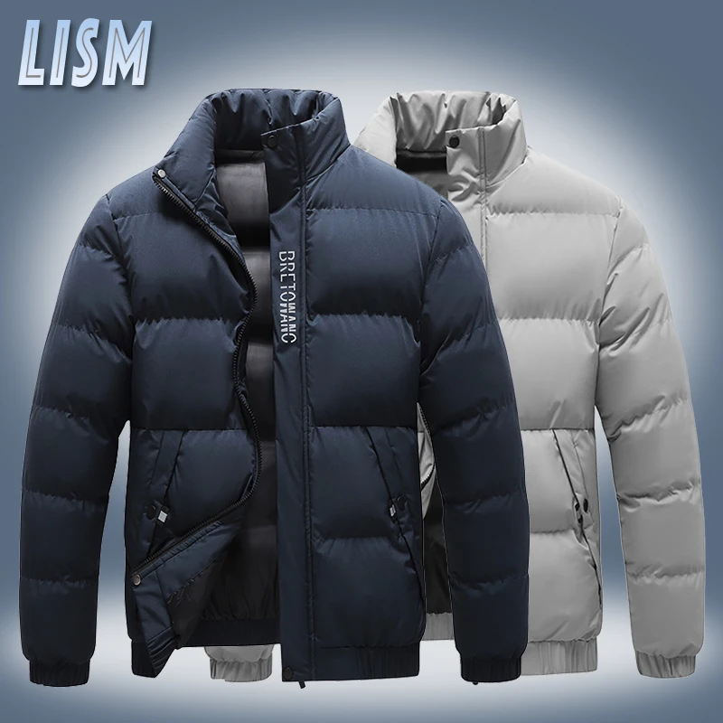 

LISM New Mens Winter Jacket Casual Thick Warm Oversized Outwear Men Solid Stand Collar Coats Male Windbreaker Padded Down Jacket
