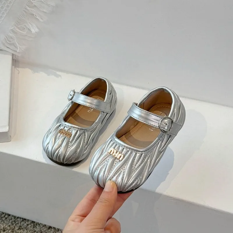 Korean Version of Wrinkled Small Fragrant Style Children's Shoes Girls' Leather Shoes Children's Princess Small Single Shoes