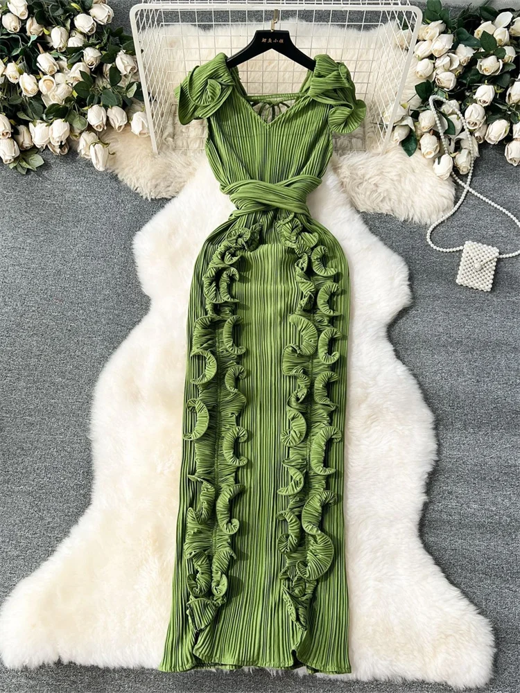 Wmstar Dress Women Party Evening Light Luxury  Pleated Three Dimensional Ruffled Tierred Long Elegant Dress New in Summer 2025