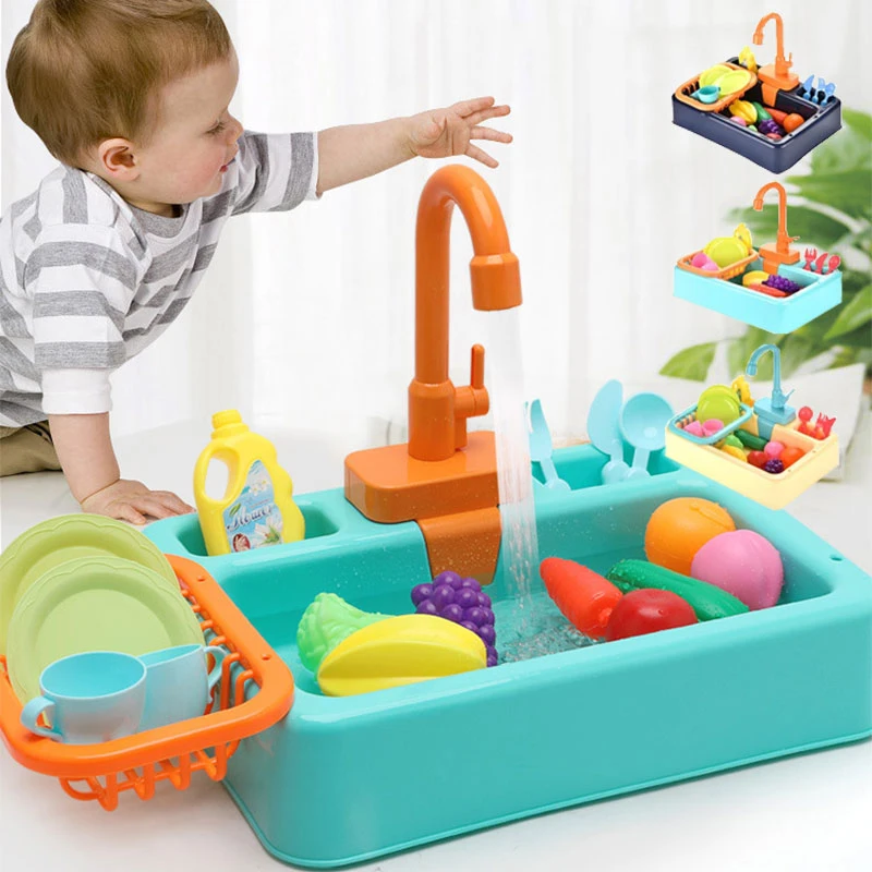 Children Kitchen Dish Washing Toys Sink Pretend Play Educational Play