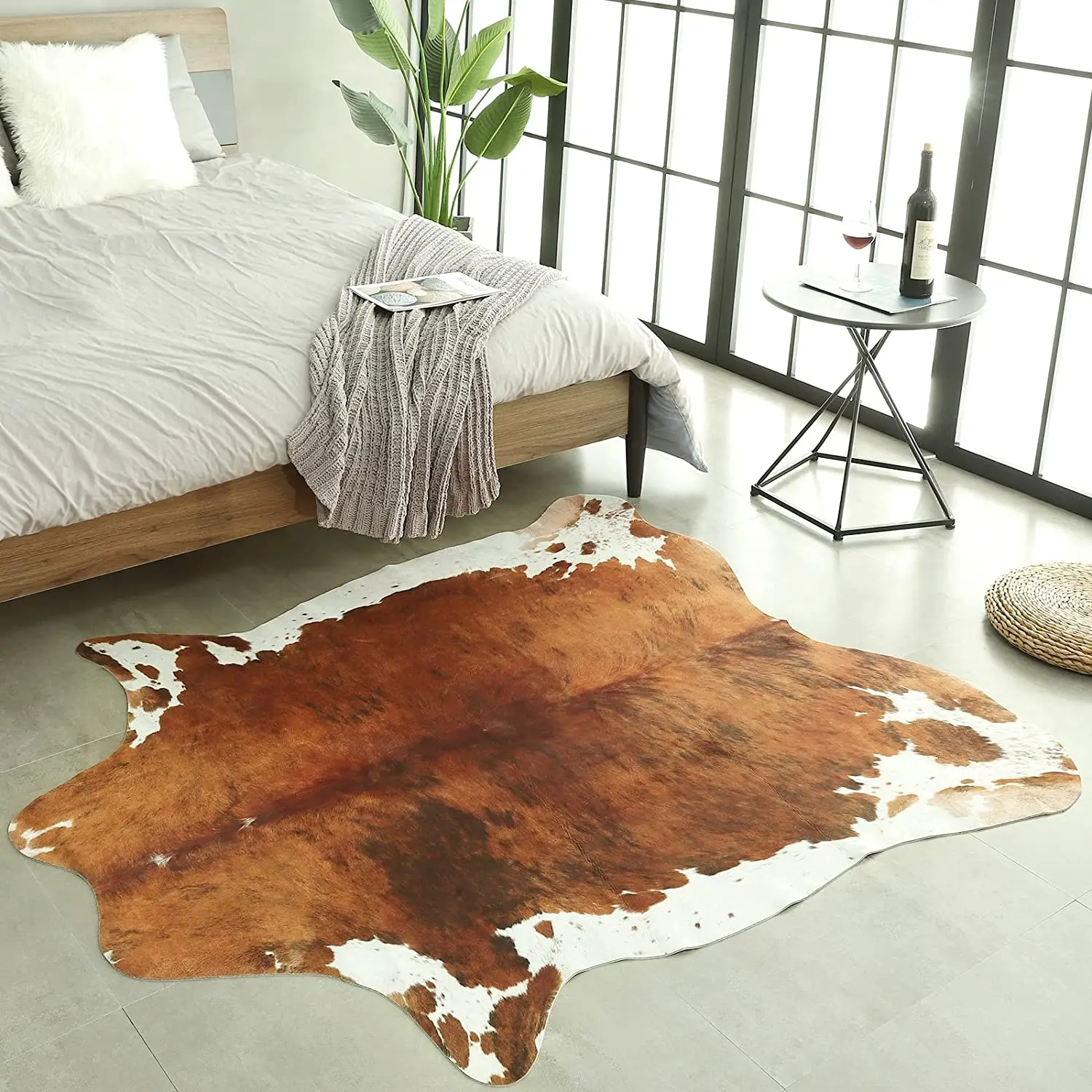 Lochas Faux Cowhide Area Rug Super Soft Mat Carpet Cow Print Rugs for Bedroom Living Room, 4.6'x5.2',Khaki, Size: 4.6' x 5.2', Multicolor