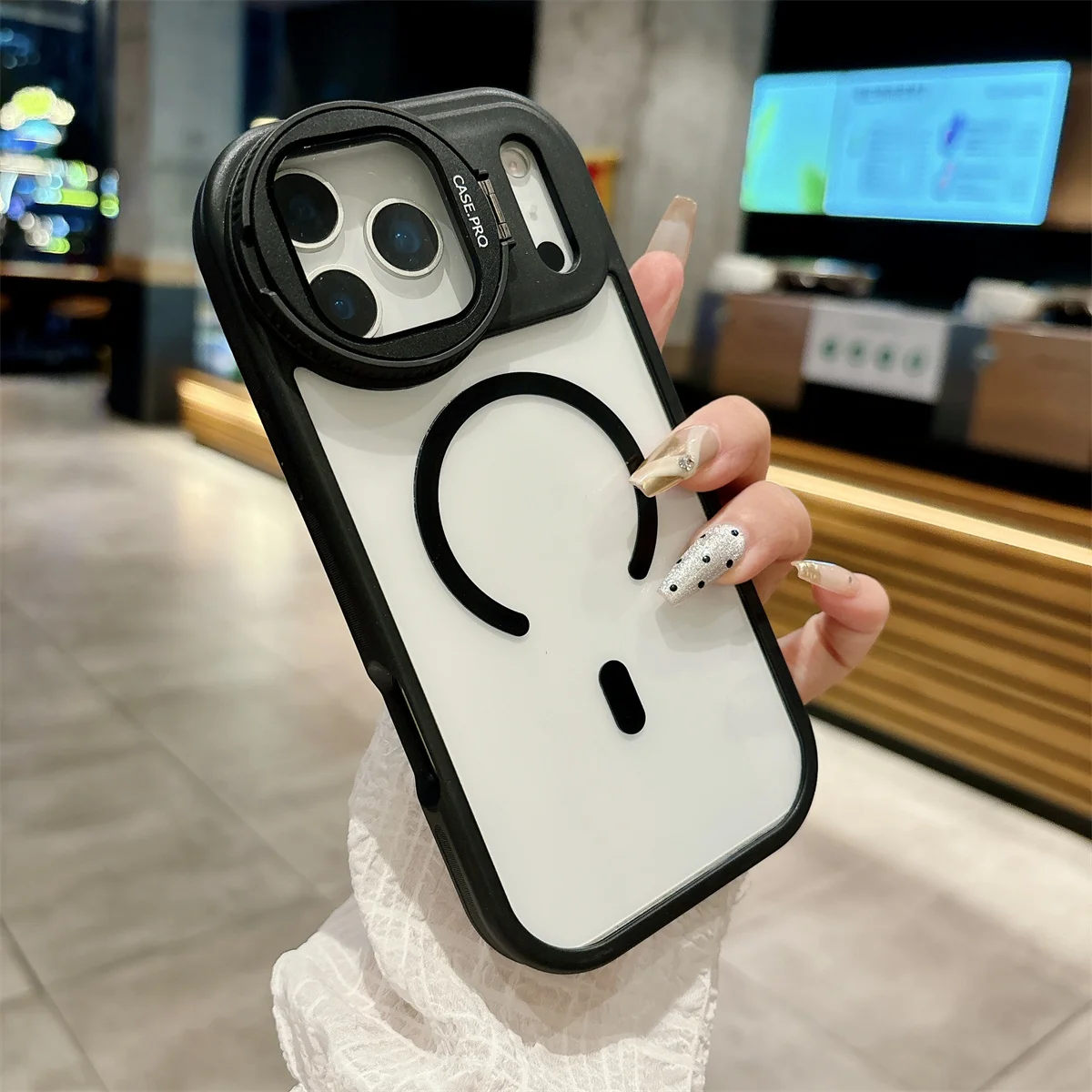 Magnetic Transparent Phone Cover with Camera Lens Protection and Stand