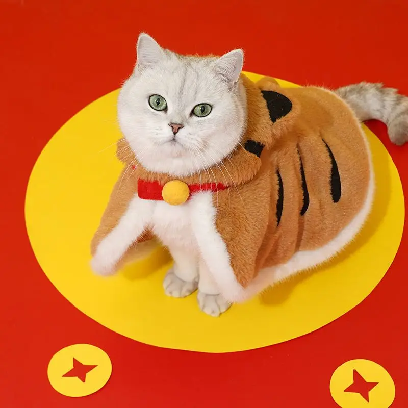 고양이 망토 의상 따뜻한 고양이 망토 고양이 추운 날씨 옷 따뜻한 후드 코트 애완동물 겨울 옷 애완동물 호랑이 의상 크리스마스 선물
