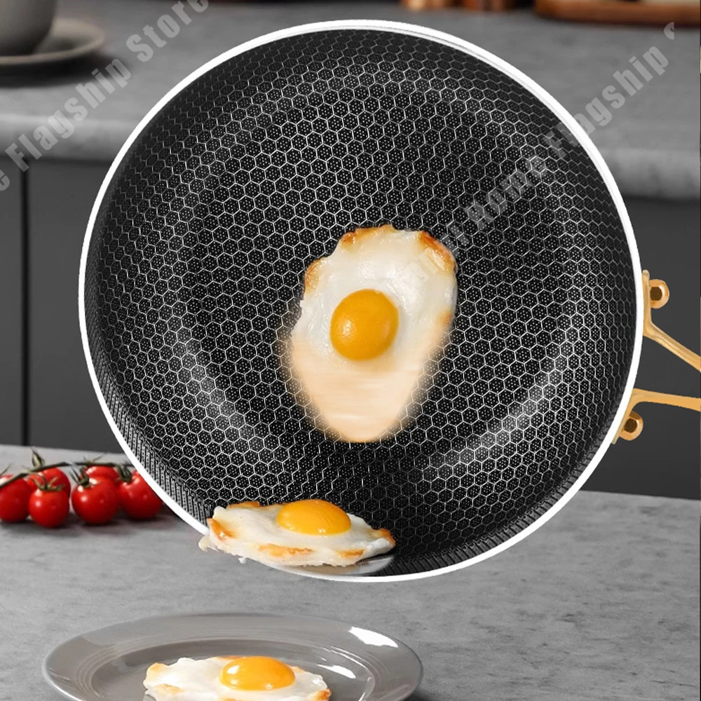 316 Stainless Steel Frying Pan Wok Non-stick Cooking Honeycomb Steak Gas Stove Pot Induction General Saucepan Kitchen Cookware - Image 3