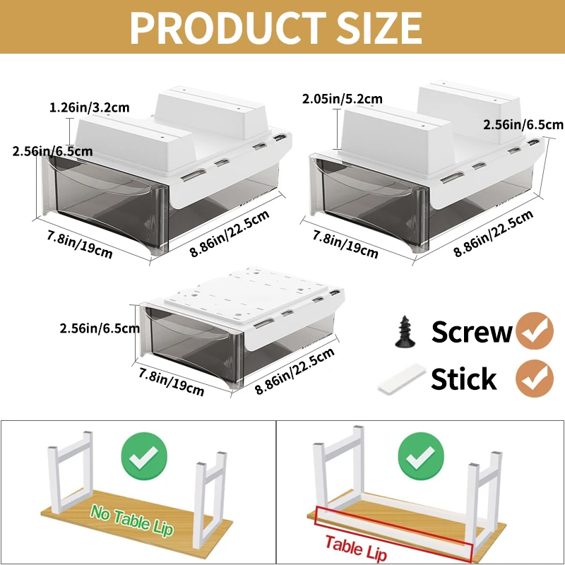 Under Desk Storage Drawer Organizer with Adhesive Mount, Compact Space-Saving Design for Office or Home Workspace