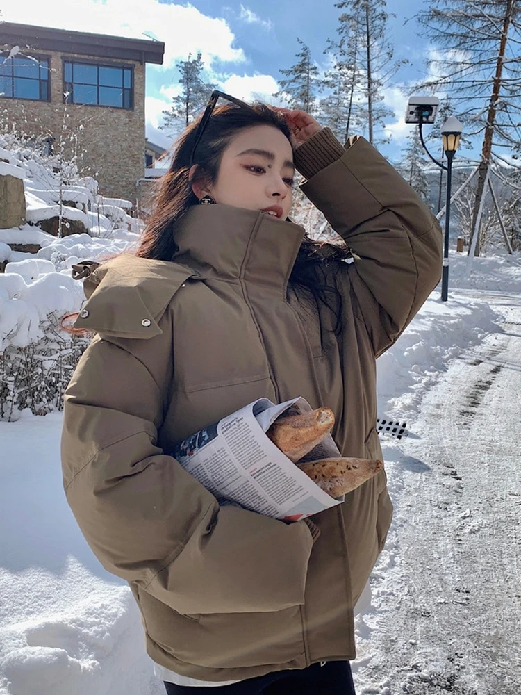 Parkas de manga comprida feminina com capuz,