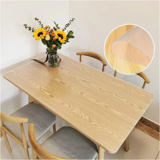 Nappe de Table en Verre Souple et Transparent en PVC, Couverture Rectangulaire Imperméable à l'Huile pour Cuisine et Salle à Manger, 256 4