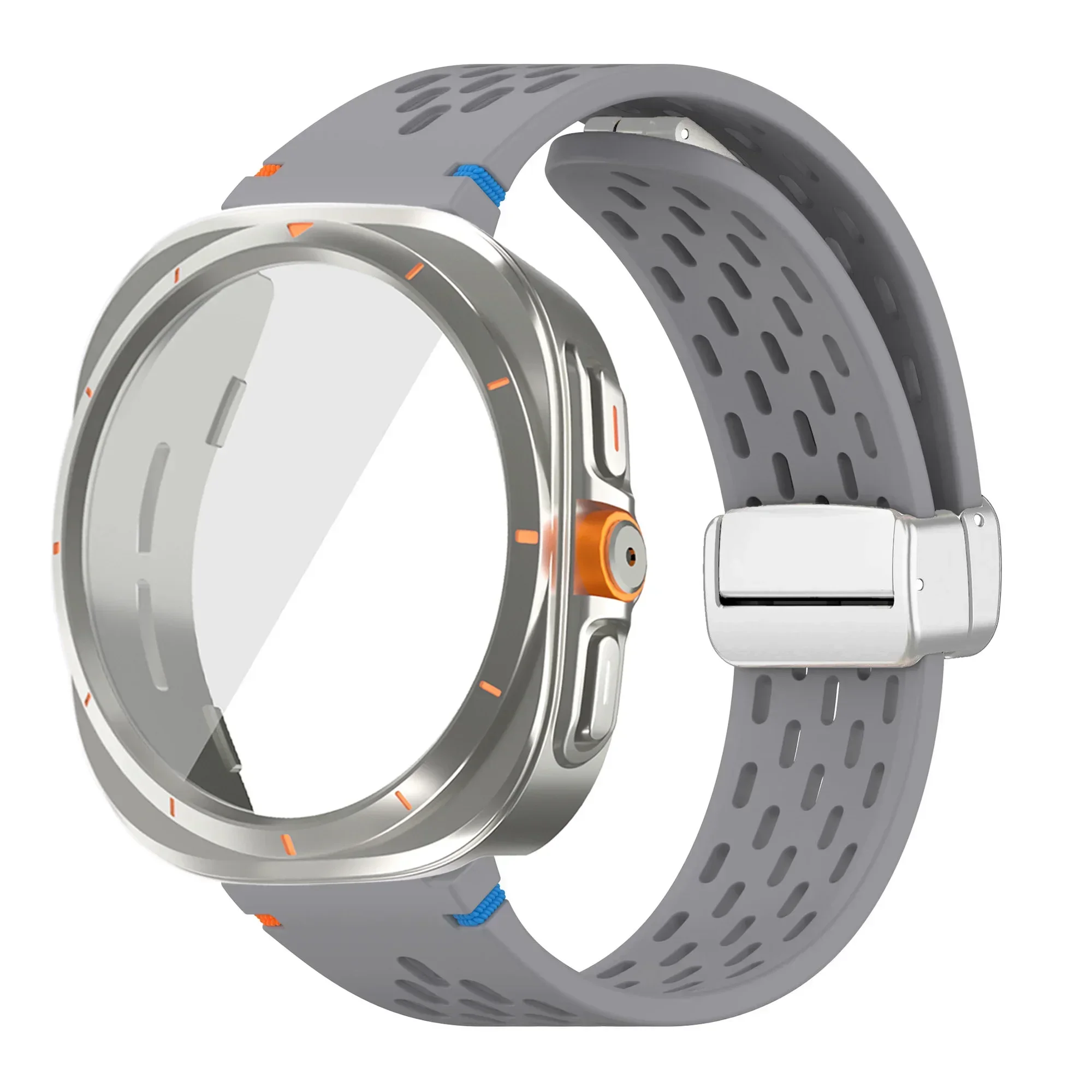 Silicone Magnetic Buckle Band with Tempered Glass Screen Protector and Case Strap