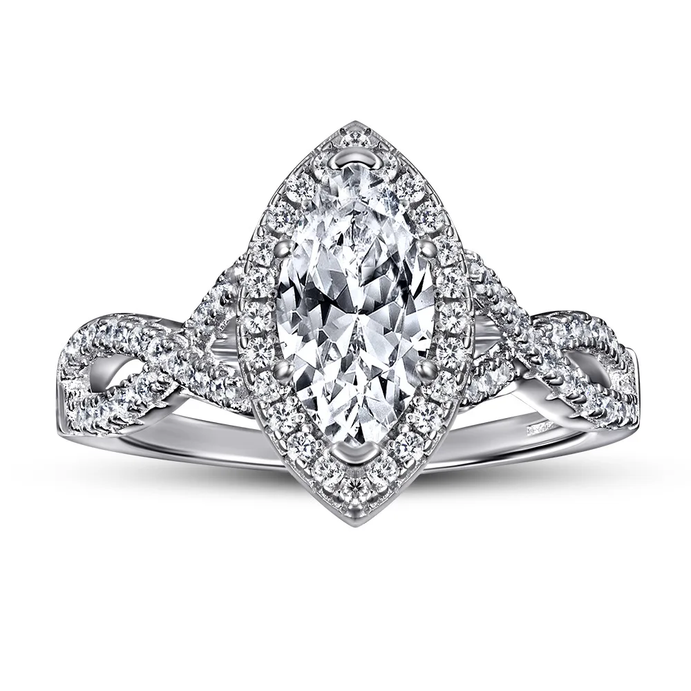 

Trendy new S925 silver ring ladies luxury personality marquise citrine 5A zircon fashion ring row of diamonds