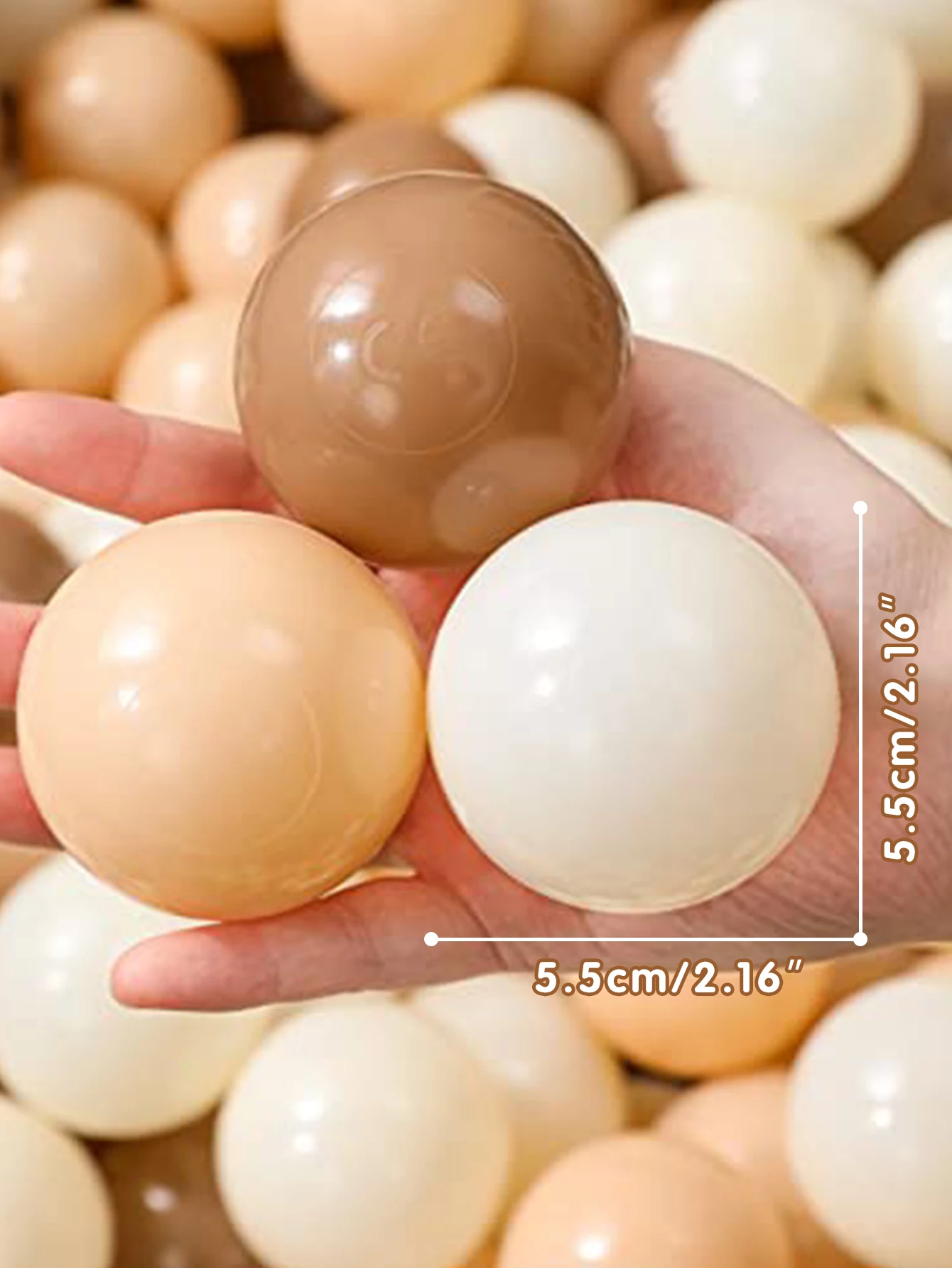 5.5CM 100pcs Soft Ball Pit Balls Crush Proof Plastic Balls With Reusable Net Bag for Kids Coffee Beige Cream Brown Mix Colours 3