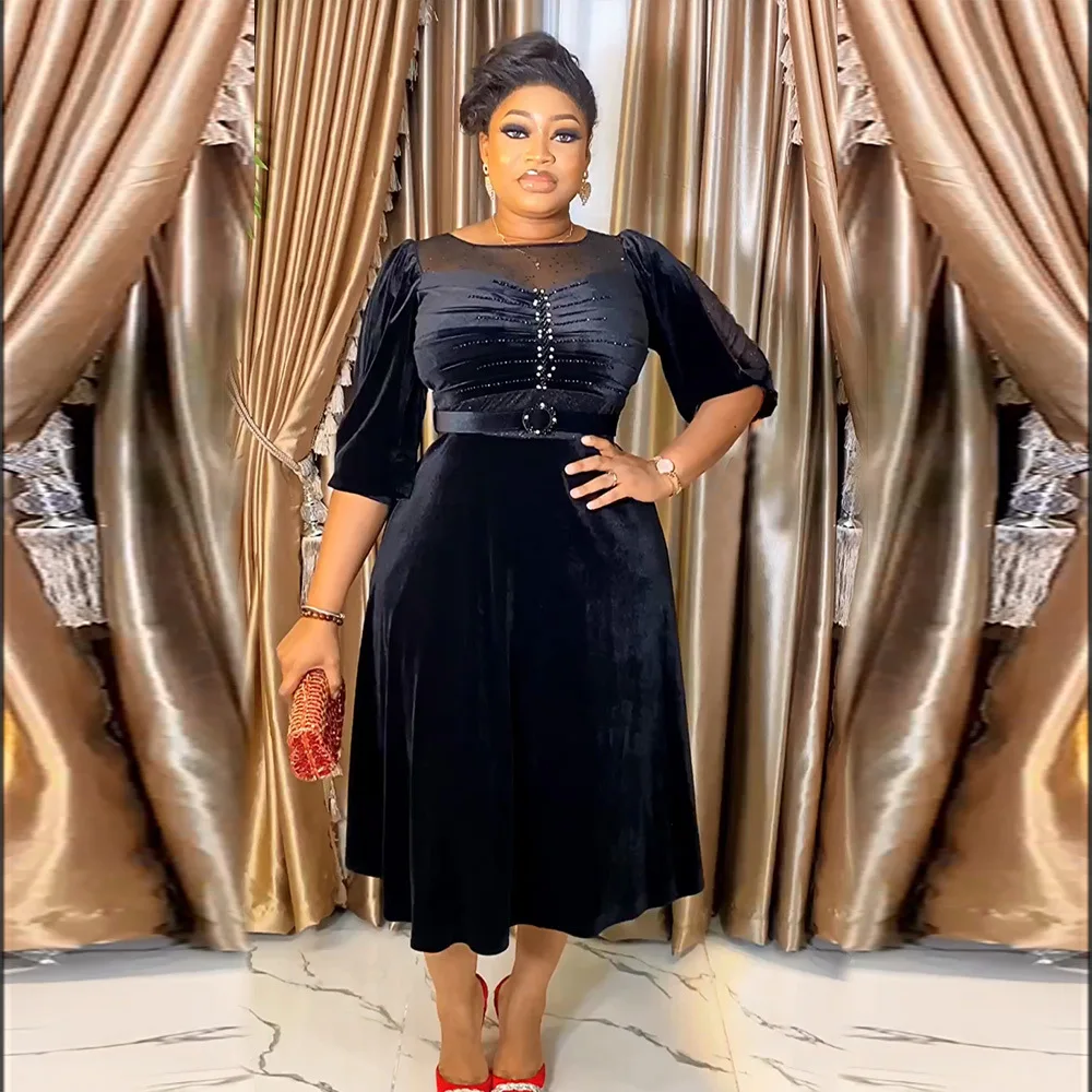 

New 2024 Elegant Party Luxury African Dresses for Women Plus Size Africa Clothing Party Flannel Stick A Diamond Dashiki Ankara