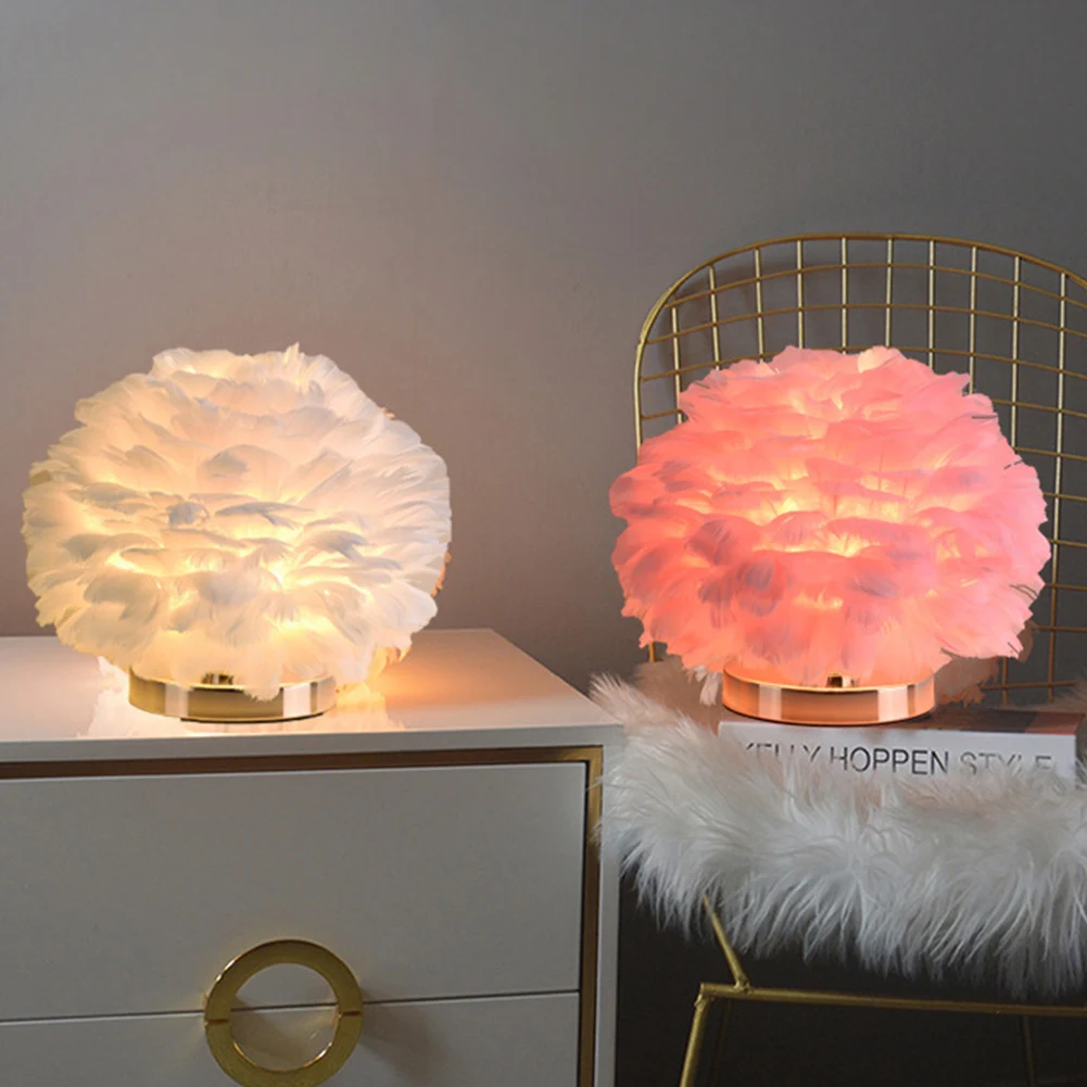 

Feather Table Lamp Bedside Lamp E27 Creative Feather Lampshade For Home Living Room Bedroom Party Wedding Romantic Decoration